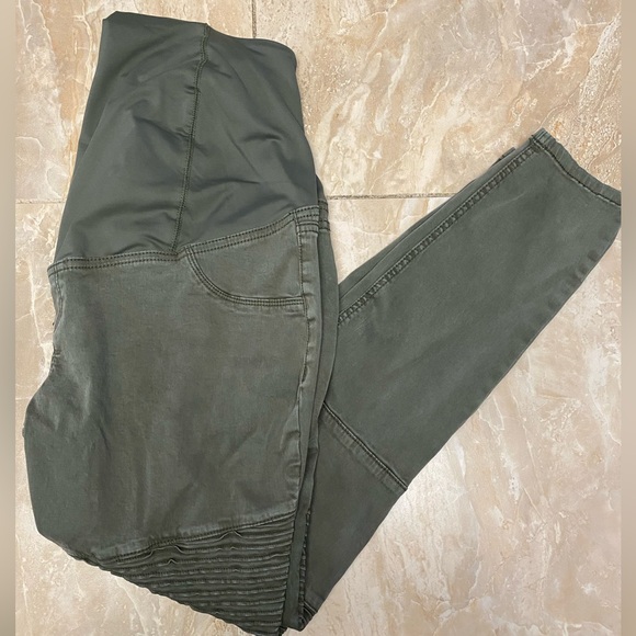 Maternity Isabel Maternity Olive Green Over Belly Straight Jeggings Pants - Picture 4 of 8